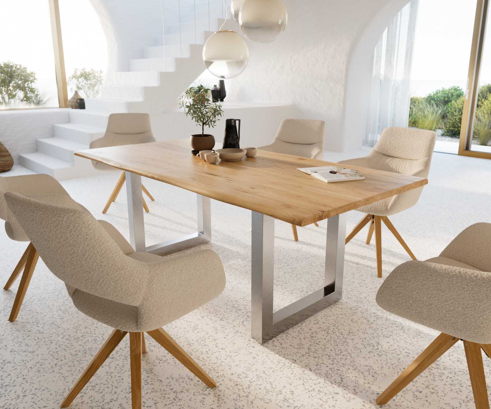 Stół do jadalni Edge 200x100x2,5-3 cm dąb naturalny stal nierdzewna szeroka rama live-edge 8