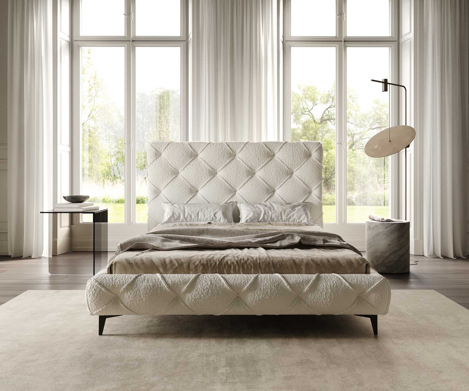 Rama łóżka tapicerowanego Nayara 140x200 cm bouclé kremowo-biały 1