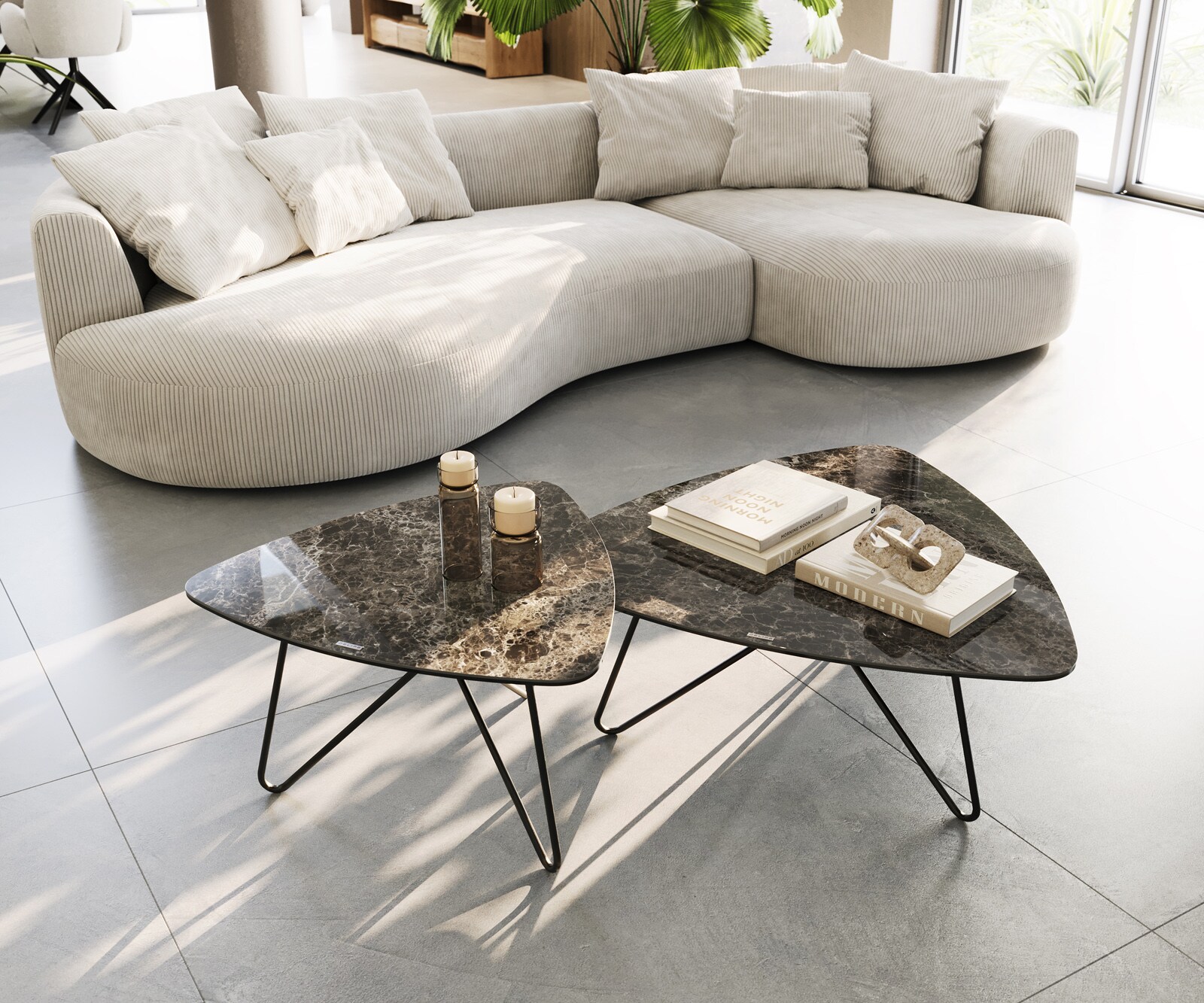 Stolik kawowy Ekrem 88x85cm ceramika Emperador Extra Lucidato ciemnobrązowa nóżki Hairpin metal czarny 4
