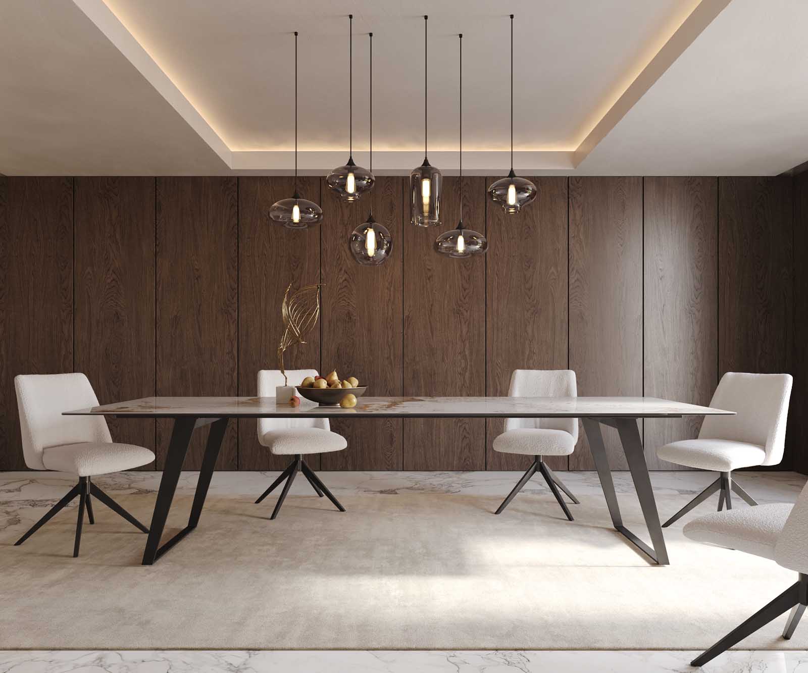 Stół do jadalni Edge 300x100cm ceramika Minas Melange biało-beżowy metal pochylona rama czarna 2