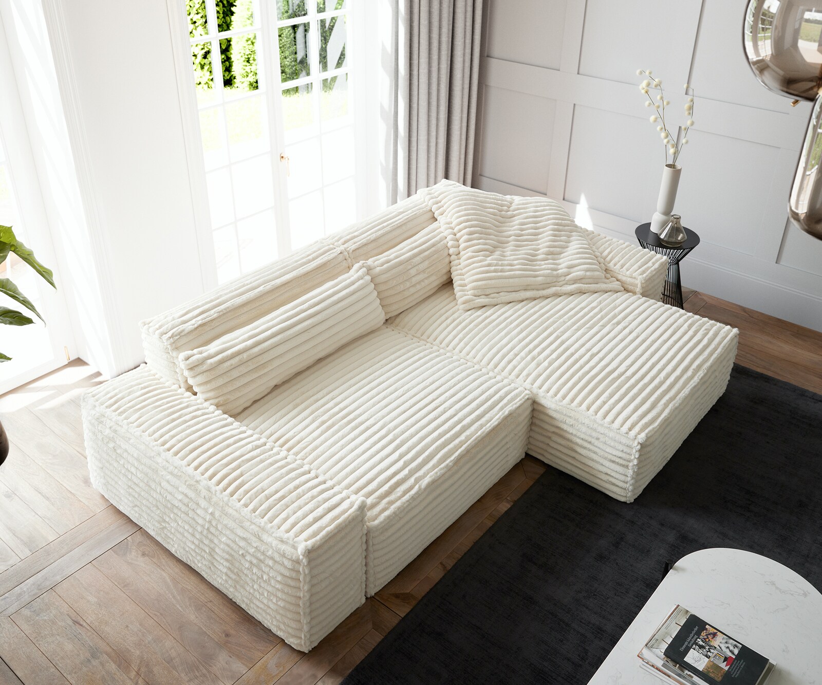 Sofa narożna Sirpio XL 270x170cm plusz-sztruks beżowy szezlong z możliwością zmiennego ustawienia 3