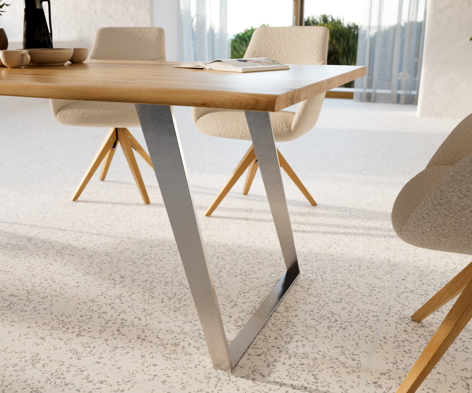 Stół do jadalni Edge 200x100x2,5-3 cm dąb naturalny stal nierdzewna rama pochylona live-edge 6