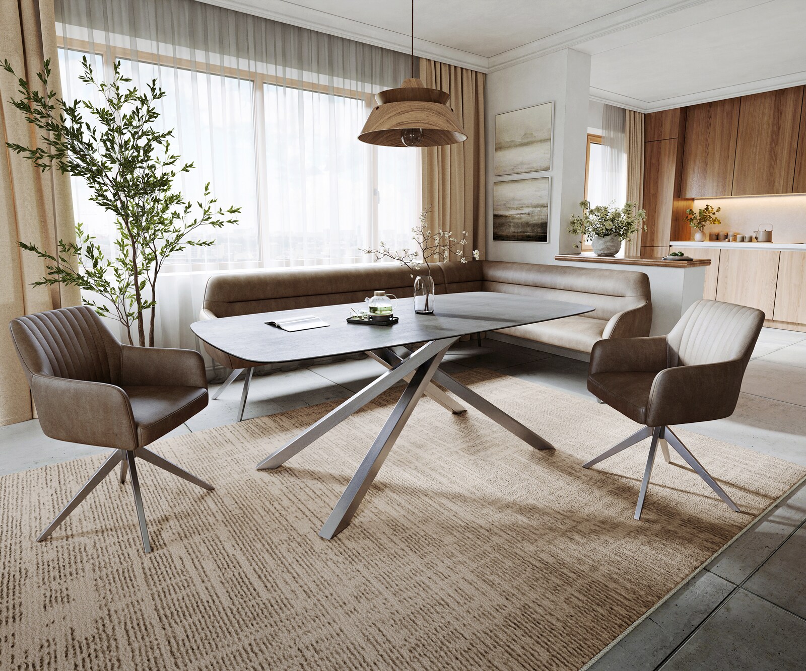 Stół do jadalni Edge Boot 200x100 cm ceramika Beton szary rama Cross stal nierdzewna 6