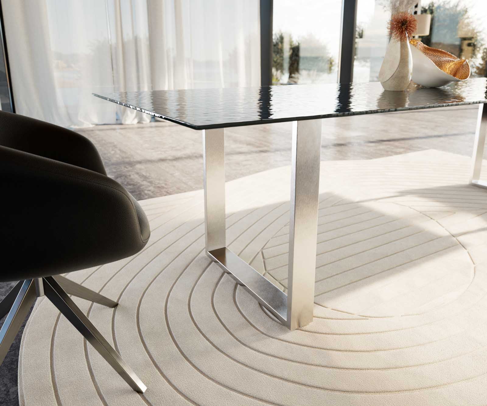 Stół do jadalni Edge 300x100cm szkło reliefowe czarne efekt 3D stal nierdzewna wąska rama 5