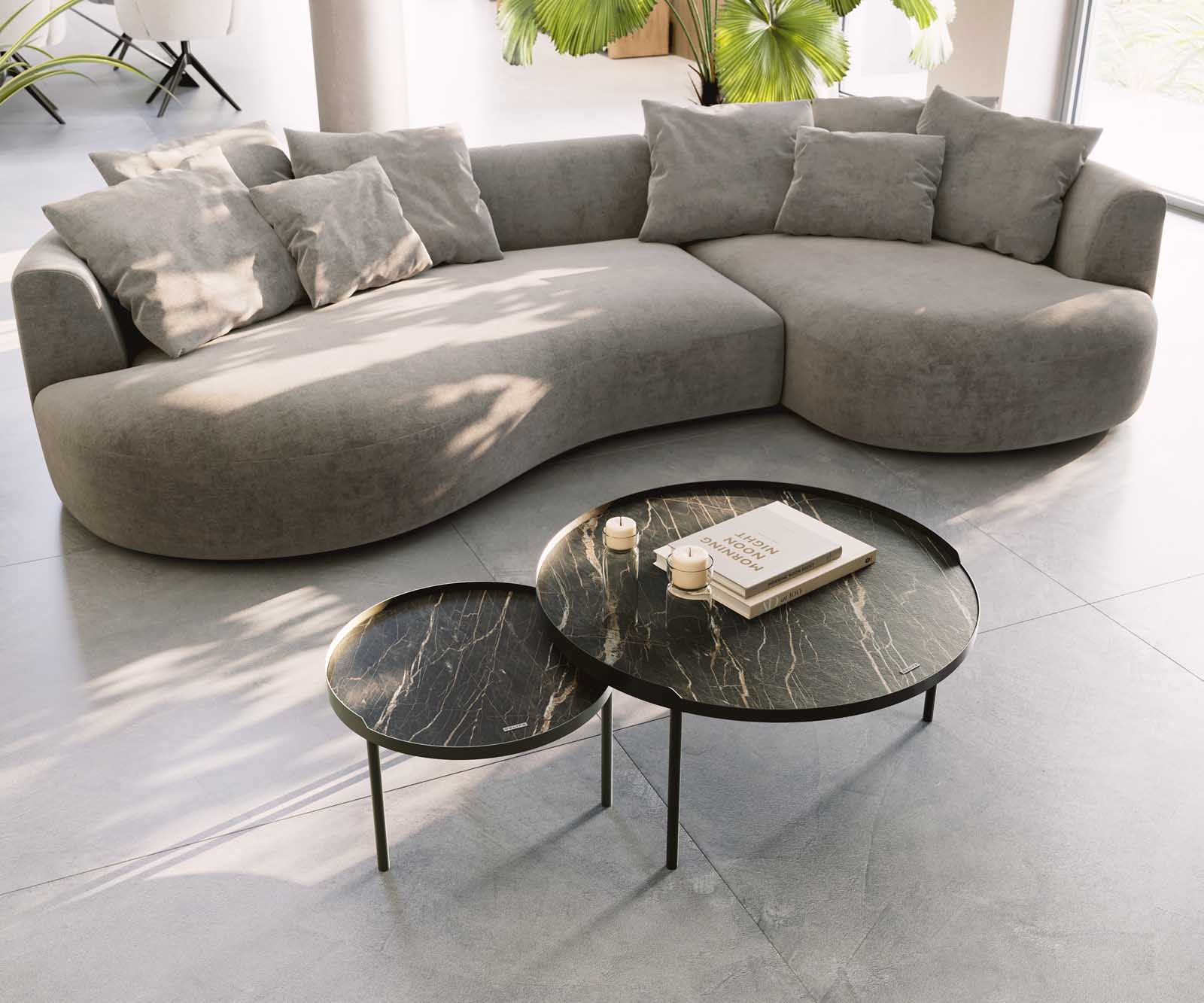 Stolik kawowy Torell 80x80 cm ceramika Laminam®Noir Desir brązowa podstawa czarna metalowa 7