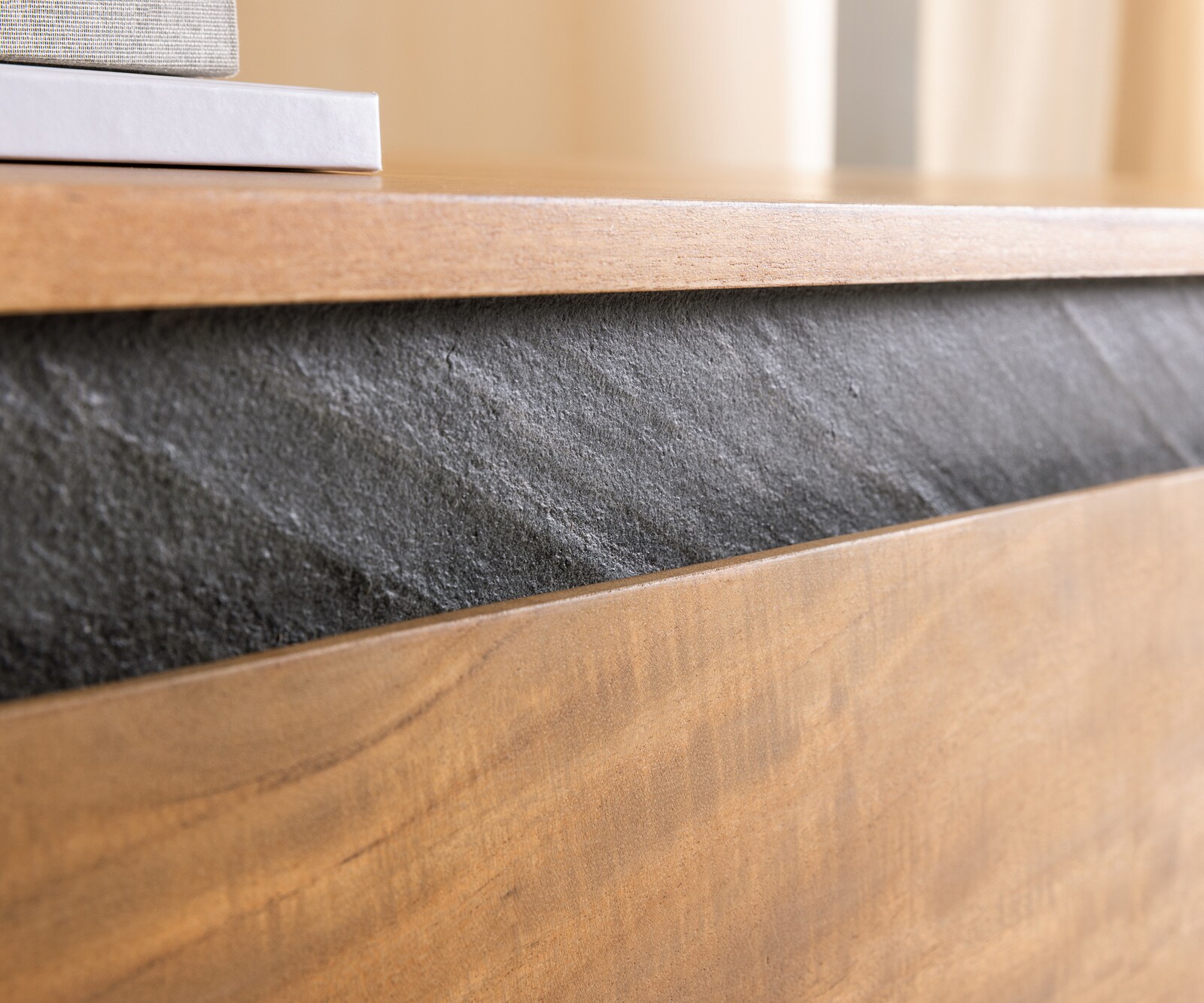 Stolik kawowy Stonegrace stolik kawowy 115x60x35 cm akacja naturalna łupek 2 szuflady 1 przegroda 3
