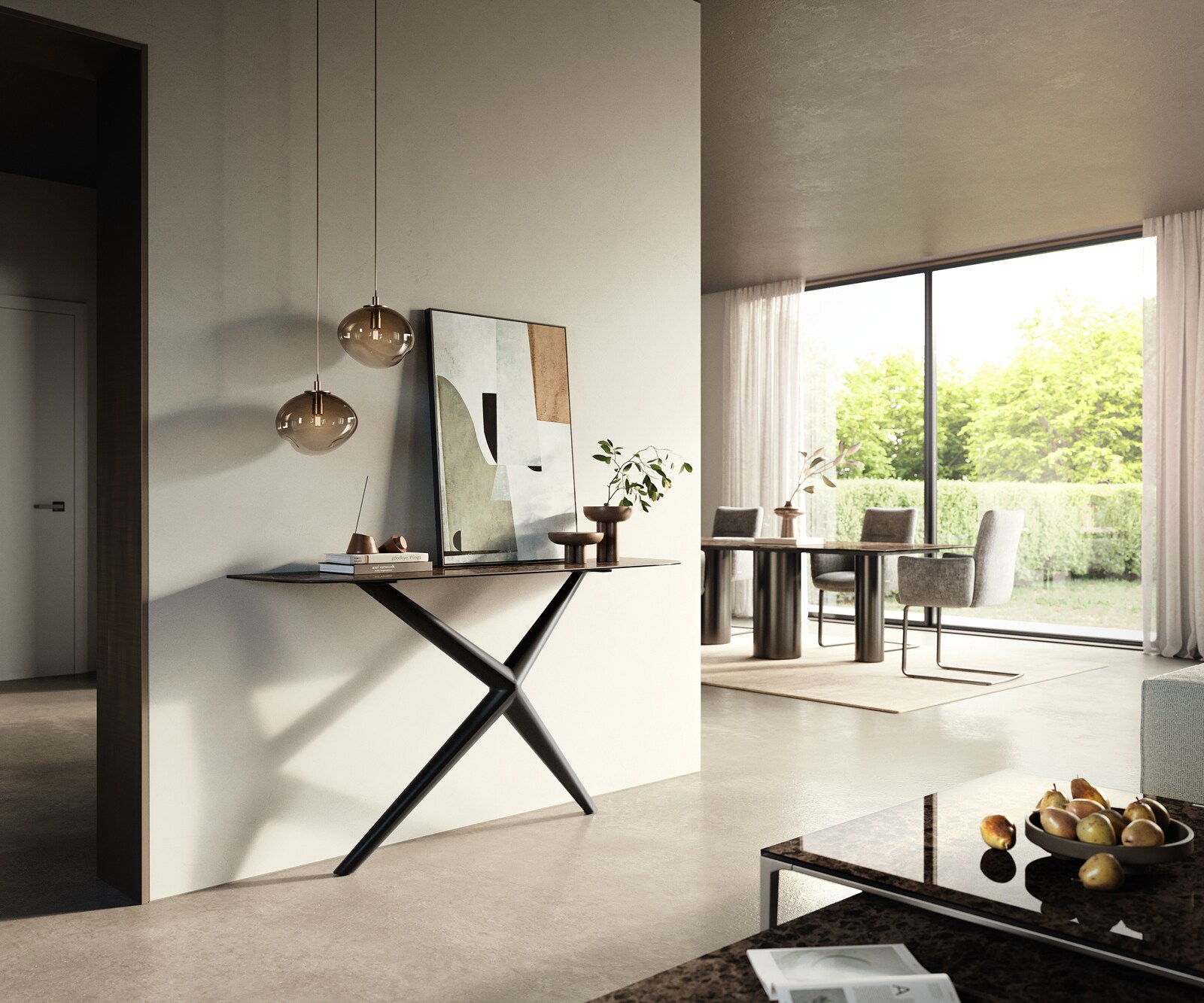 Konsola Edge w kształcie beczki 140x40 cm ceramika Emperador Extra Lucidato ciemnobrązowa rama Estelo metal czarny 7