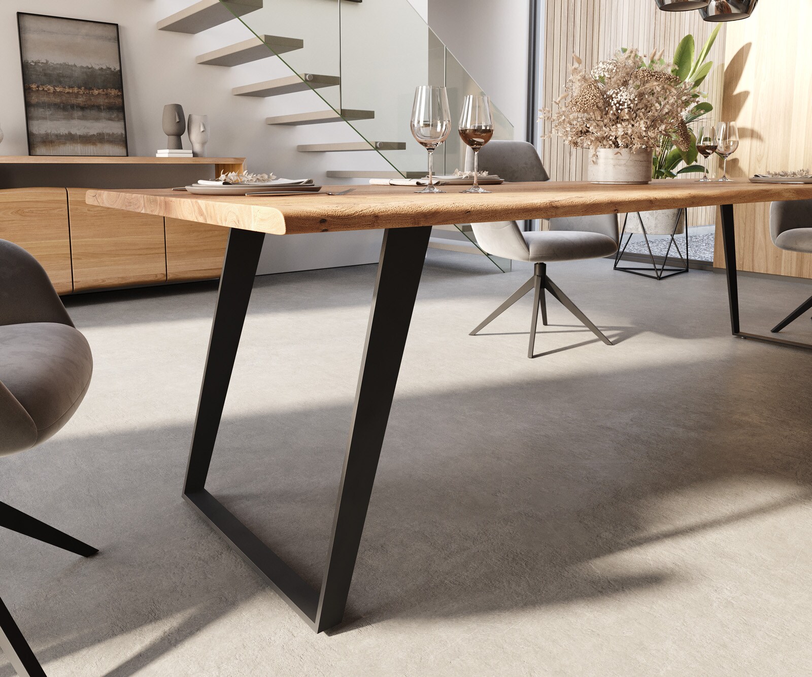 Stół do jadalni Edge 300x100cm akacja naturalna metal pochylona rama live-edge 5