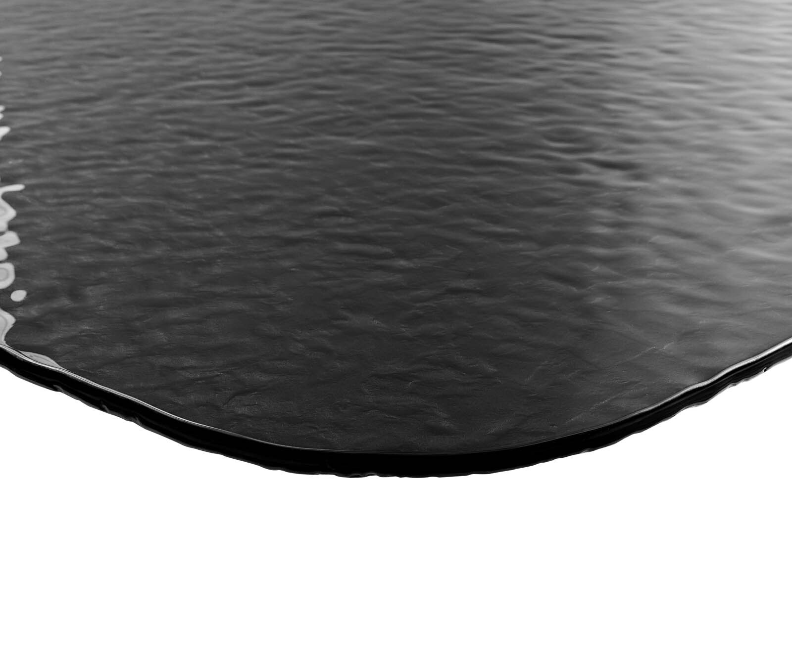 Stół do jadalni Edge kształt beczki 240x120cm szkło reliefowe czarne efekt 3D rama Spider metal czarna 4