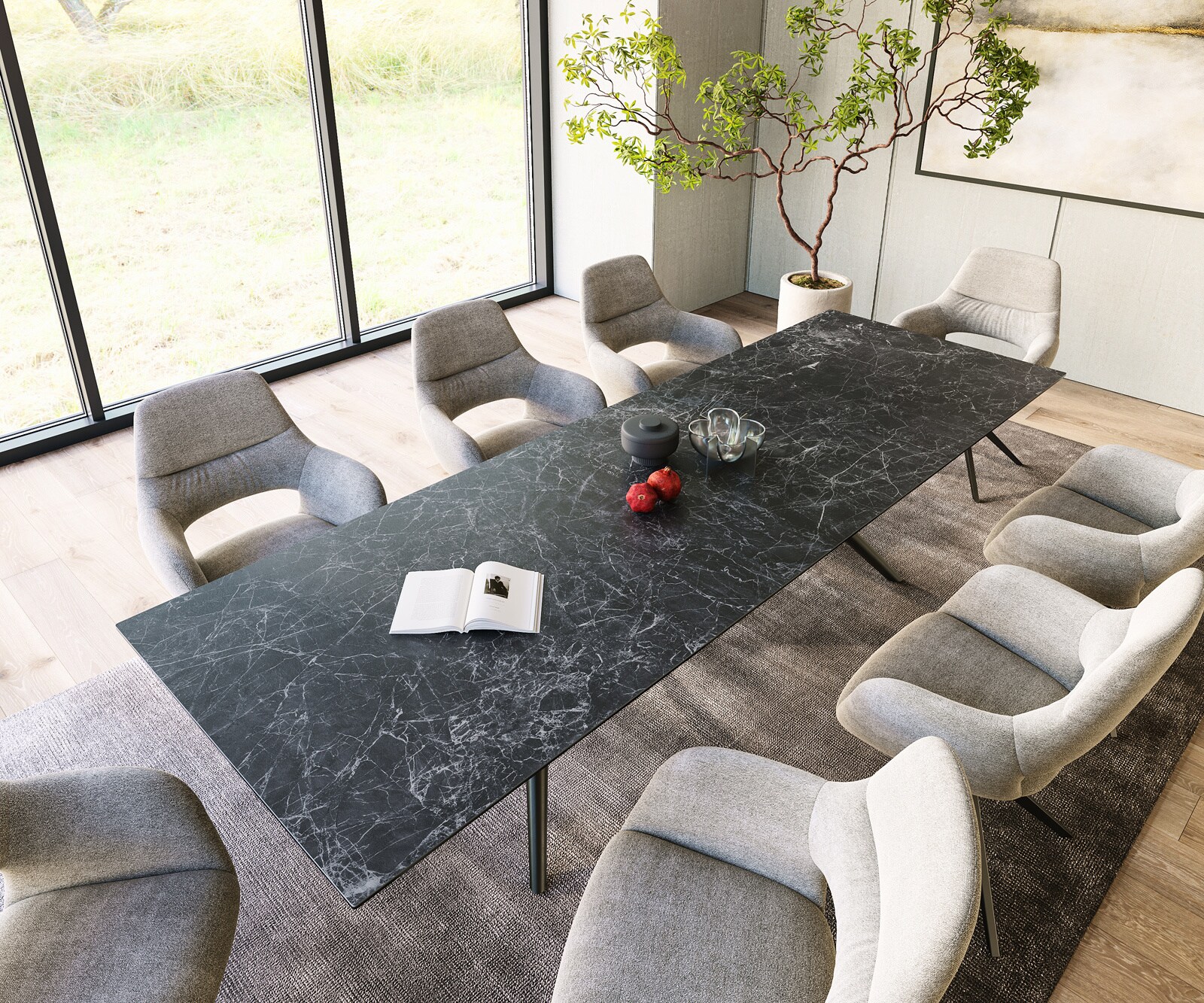 Stół do jadalni Edge 300x100cm ceramika Laminam® Nero Greco antracyt rama Estelar metal czarny 3