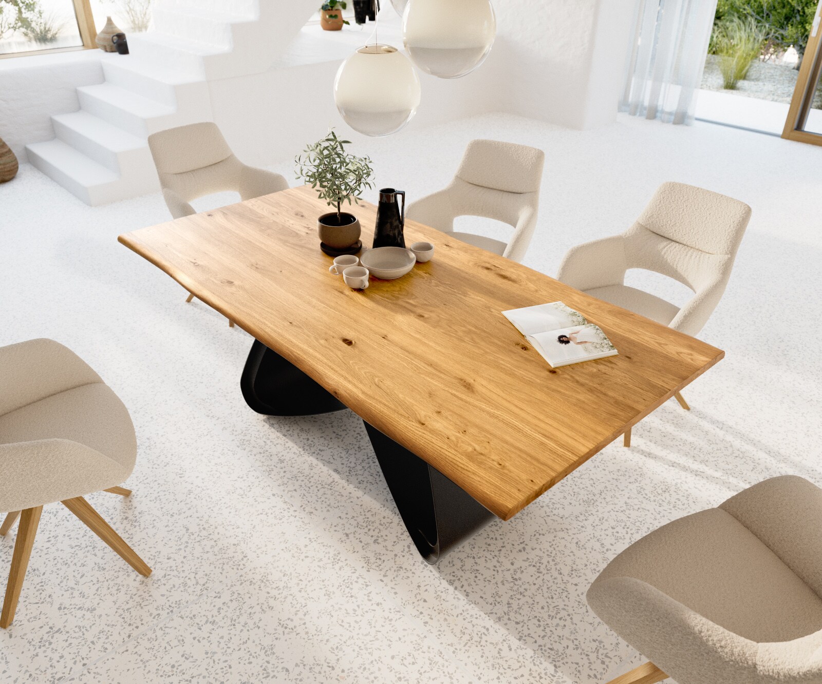 Stół do jadalni Edge 200x100x2,5-3 cm dąb naturalny rama W metal czarny live-edge 4
