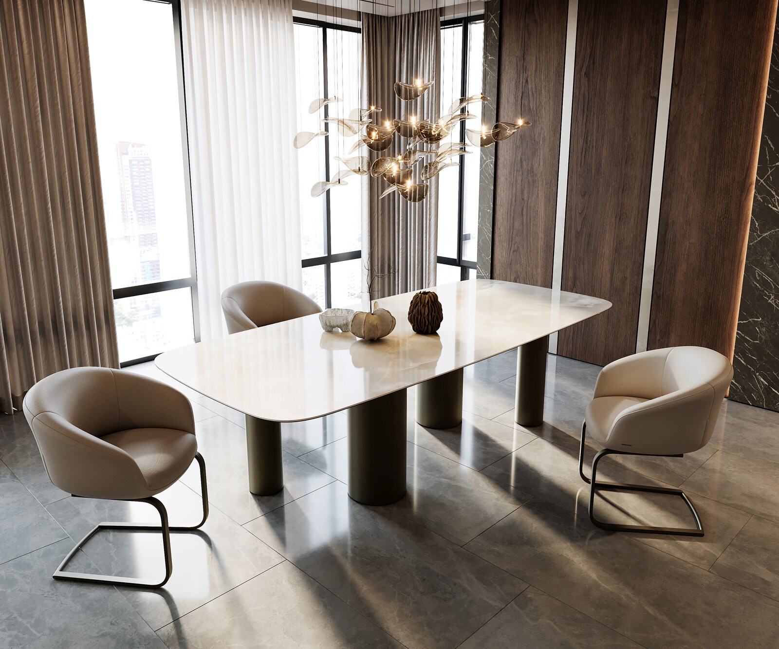Stół do jadalni Edge kształt beczki 270x120cm ceramika Iris FMG Onice Grigio rama Pilier metal kolor tytanowy 7
