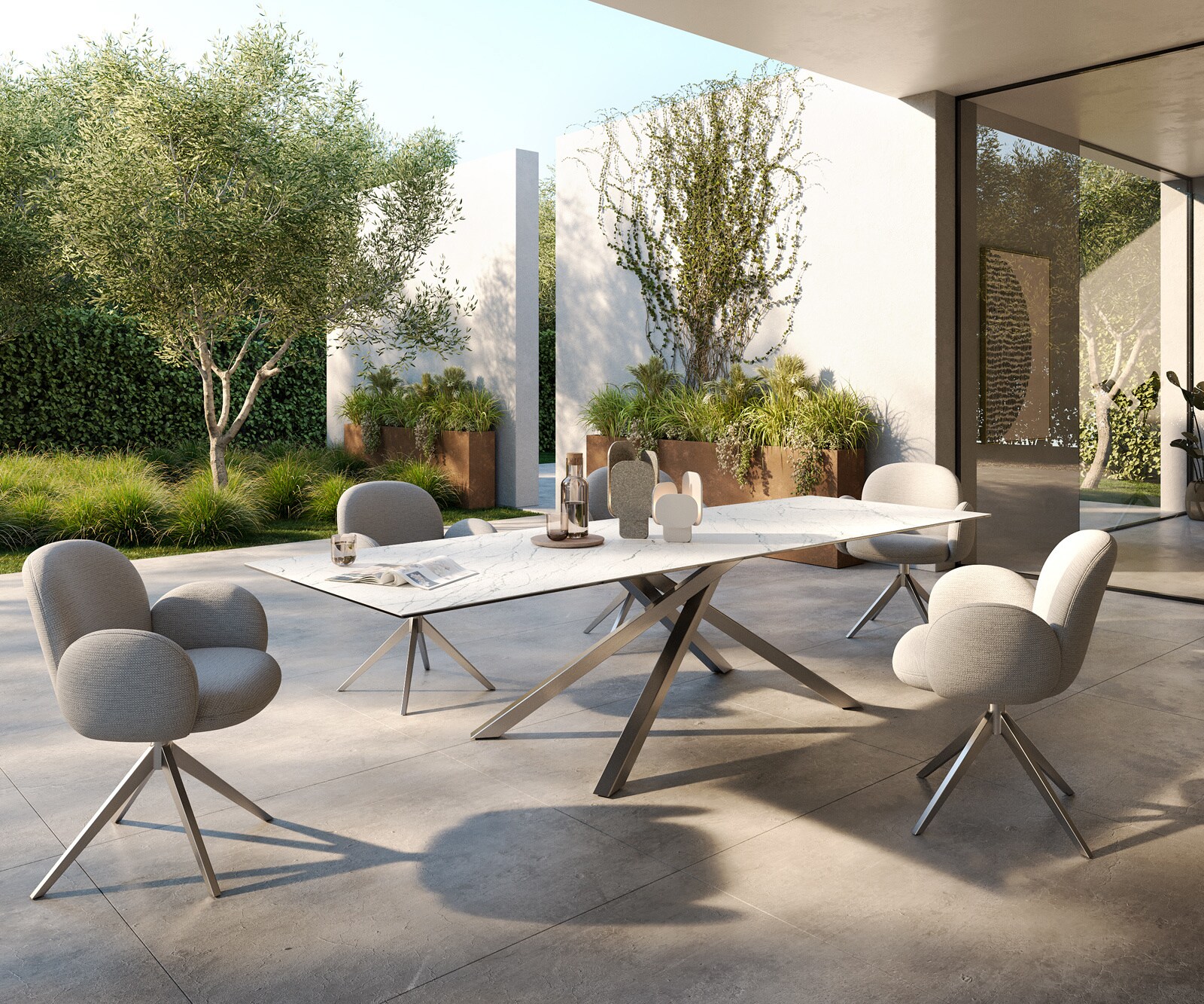 Stół ogrodowy Edge 300x100 cm ceramika Laminam® Statuarietto biały rama Cross stal nierdzewna 5