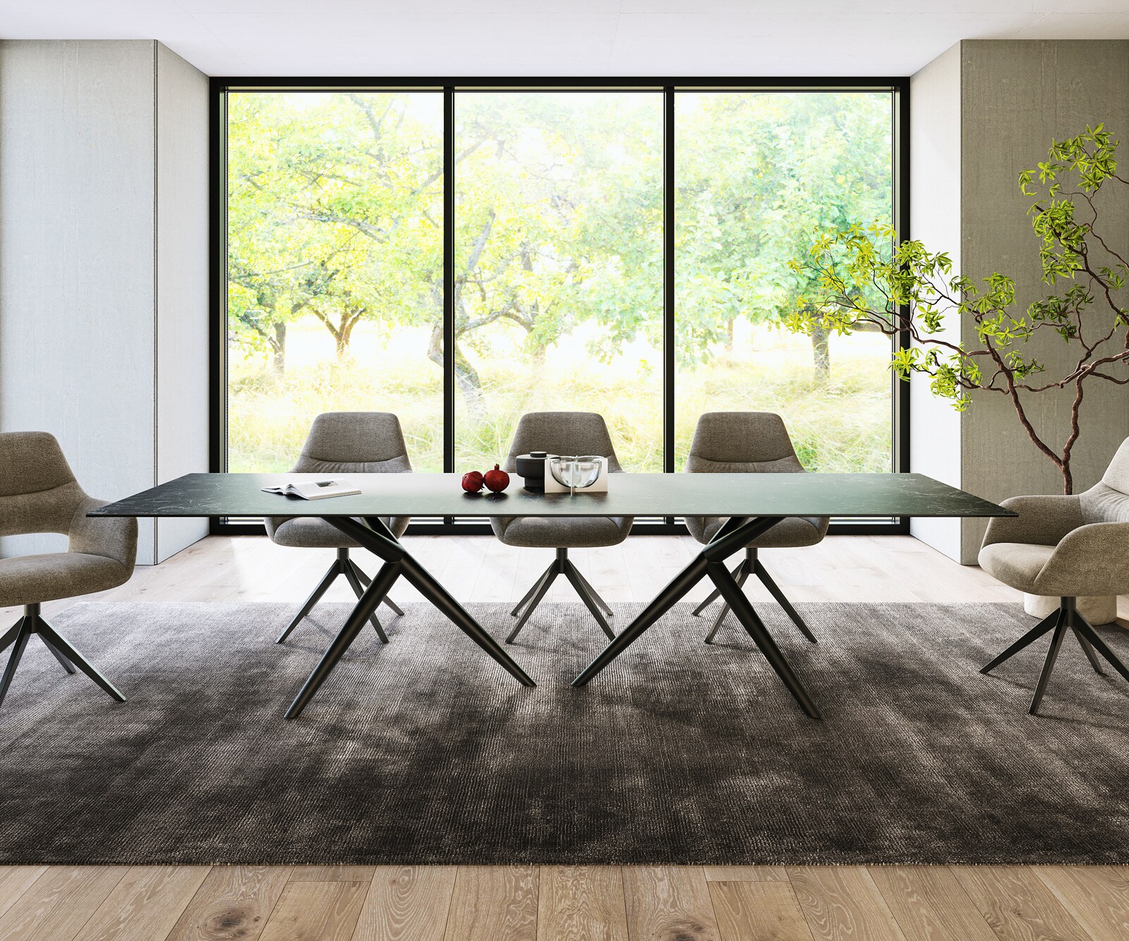 Stół do jadalni Edge 300x100cm ceramika Laminam® Nero Greco antracyt rama Estelar metal czarny 1