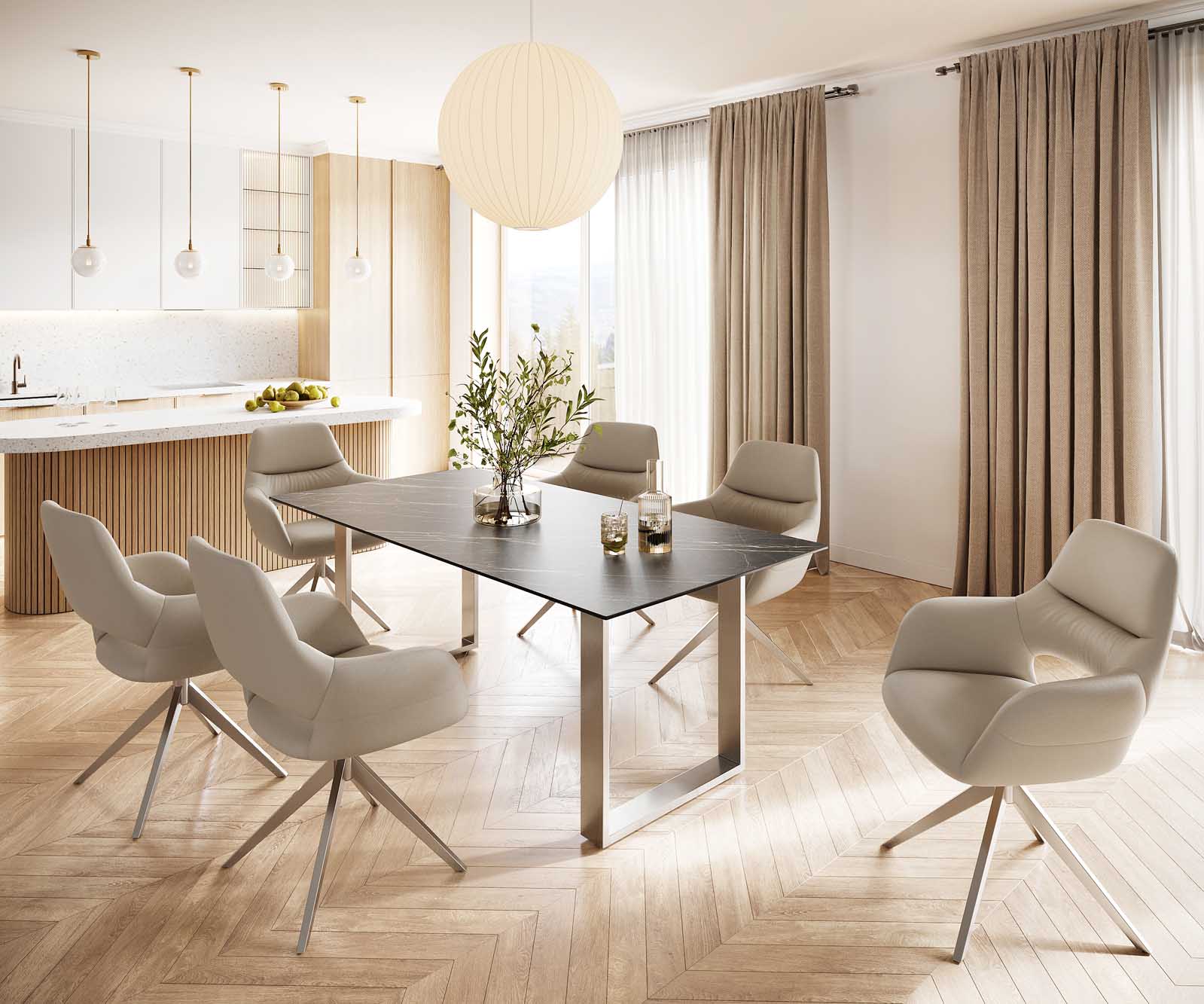 Stół do jadalni Edge 200x100 cm ceramika Laminam® Noir Desir brązowy stal nierdzewna wąska rama 5
