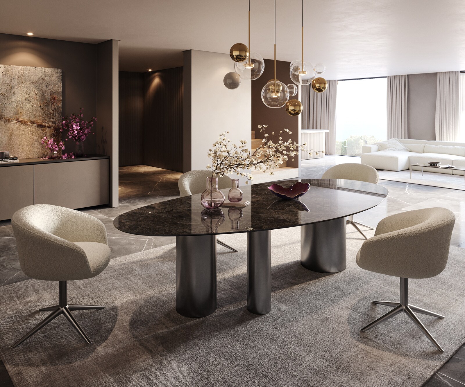Stół do jadalni Edge owalny 280x130cm ceramika Emperador Extra Lucidato ciemnobrązowa rama Troa stal nierdzewna kolor grafitowy 7