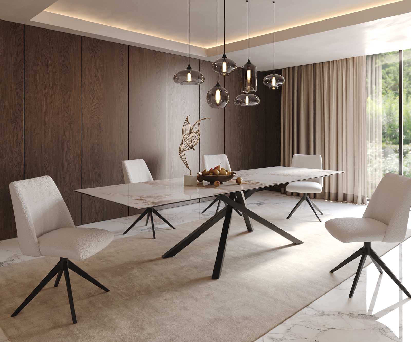 Stół do jadalni Edge 300x100cm ceramika Minas Melange biało-beżowy rama Cross czarna 8