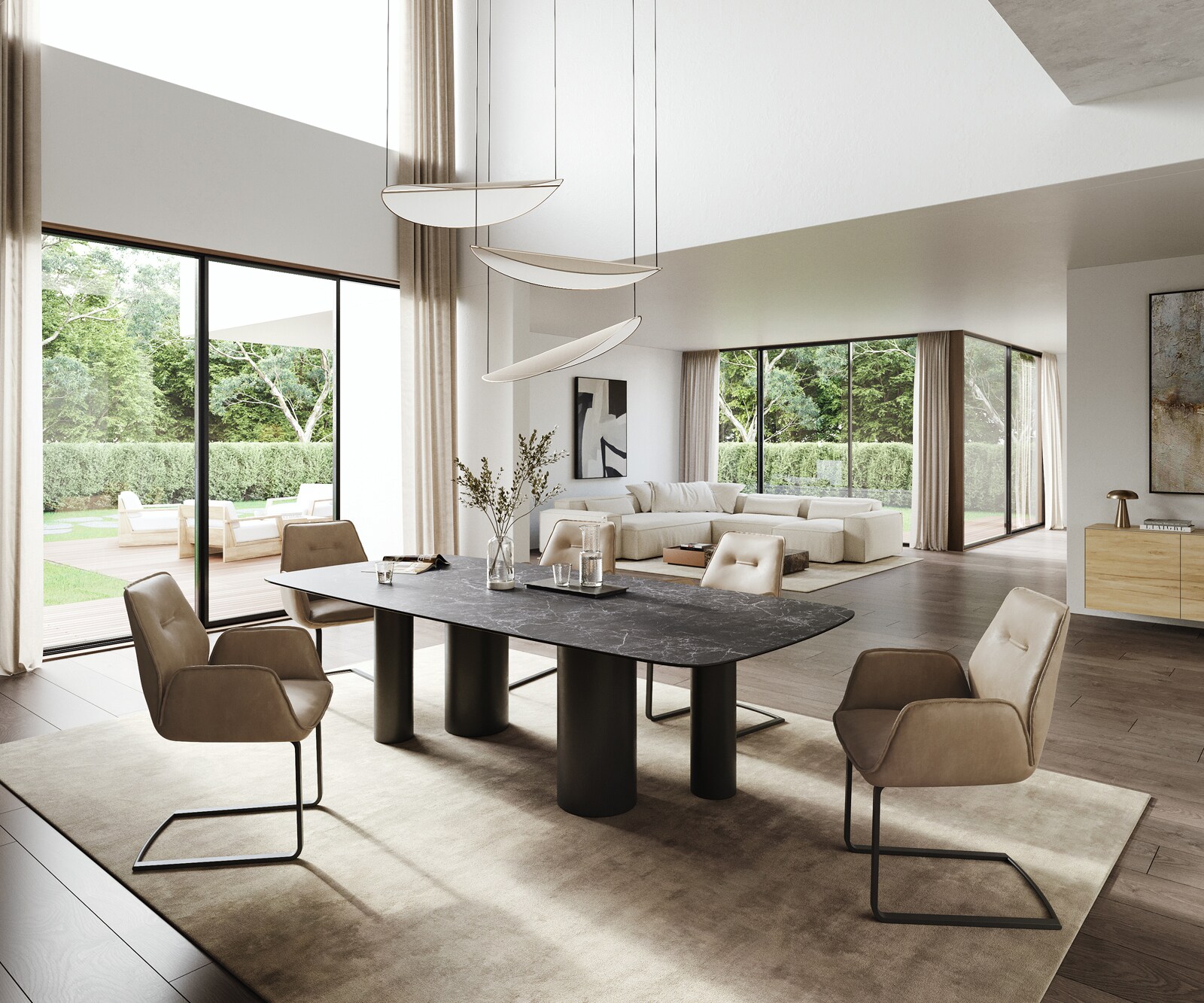 Stół do jadalni Edge w kształcie beczki 260x120 cm ceramika Laminam® Nero Greco antracytowa rama Pilier metal czarny 5