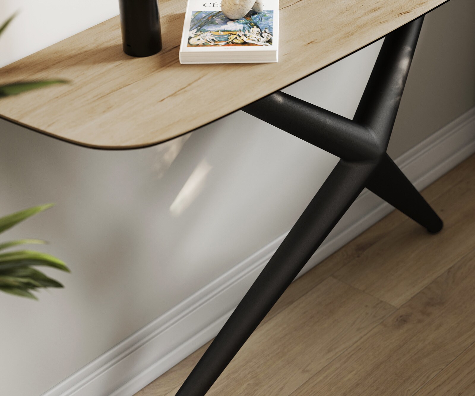 Konsola Edge w kształcie beczki 140x40 cm ceramika Laminam® Sabbia w kolorze dębu rama Estelo metal czarny 6