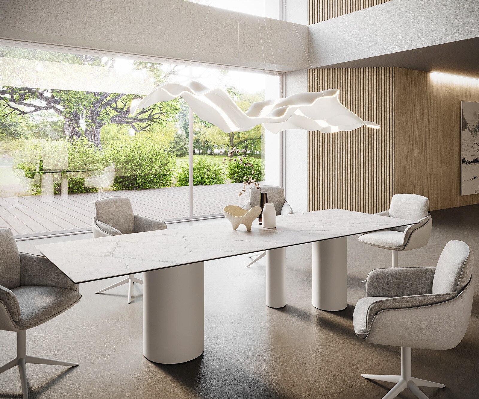 Stół do jadalni Edge 300x100cm ceramika Laminam® Statuarietto biały rama Troa metal biały