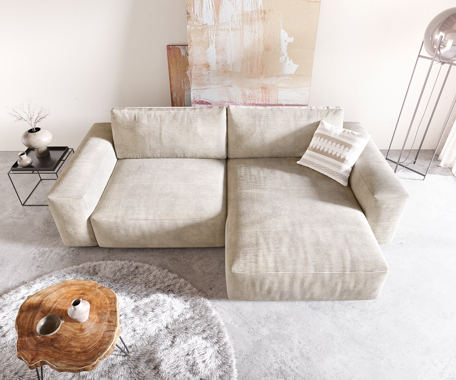 Sofa narożna Lanzo XL 270x180cm sztruks beżowy szezlong z możliwością zmiennego ustawienia 3