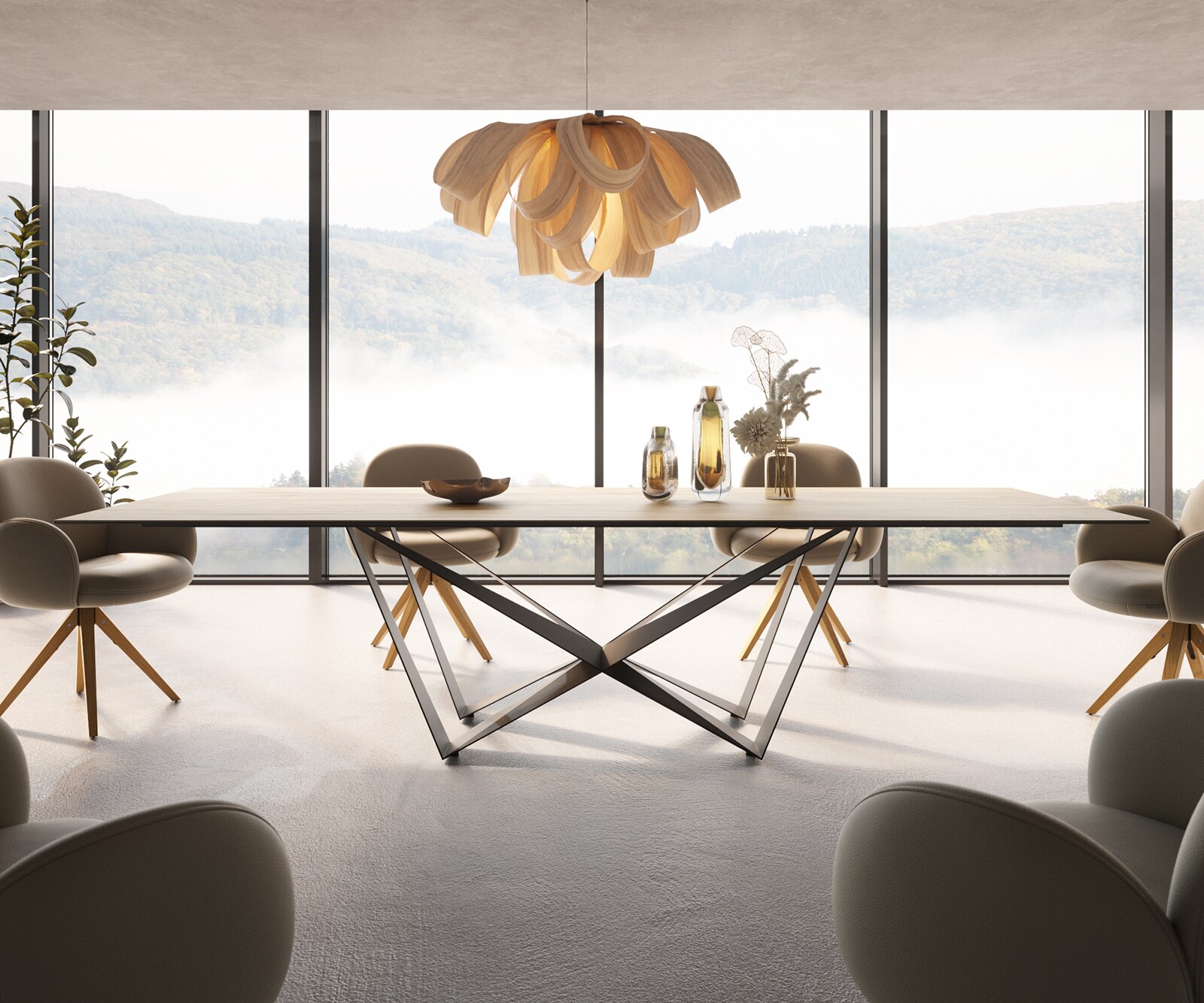Stół do jadalni Edge 300x100cm ceramika Laminam® Sabbia kolor dębu rama Spider metal czarna 1