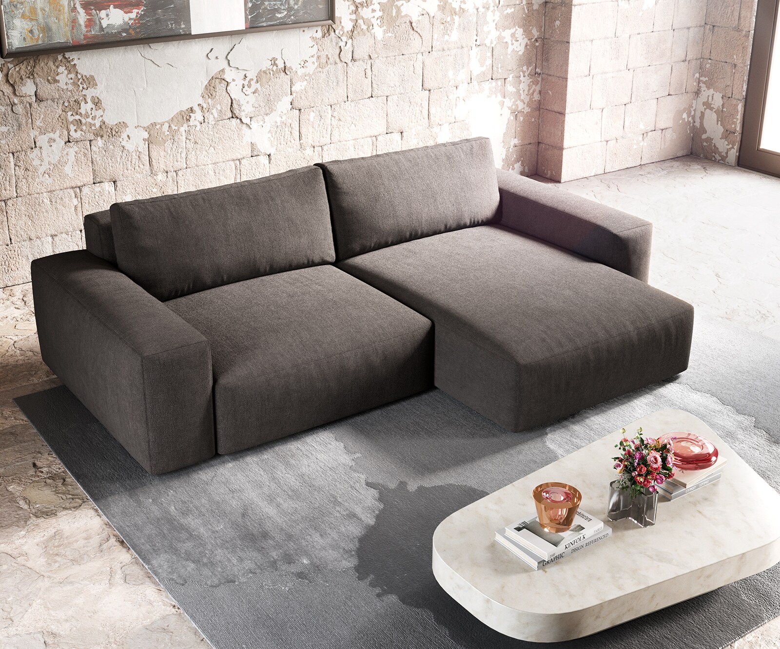 Sofa narożna Lanzo XL 270x180cm mikrofibra brąz khaki szezlong z możliwością zmiennego ustawienia 4