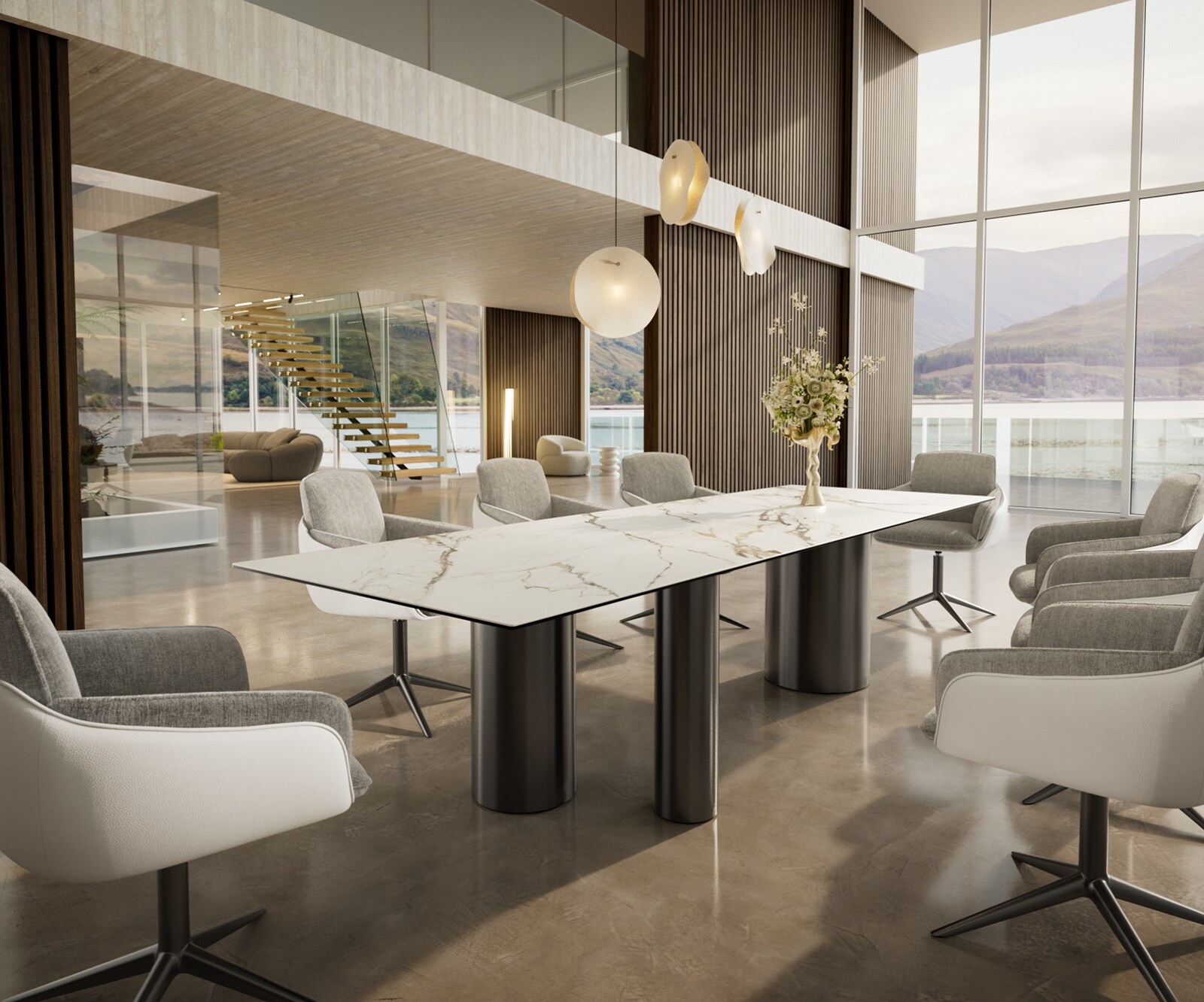 Stół do jadalni Edge 300x100cm ceramika Calacatta Luxe biało-złoto-szary rama Troa stal nierdzewna grafit 6