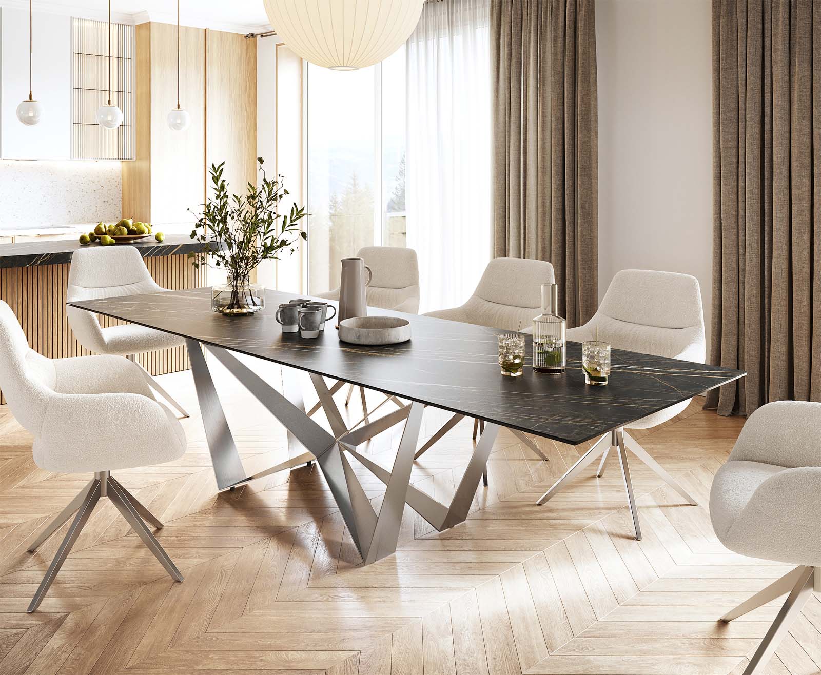 Stół do jadalni Edge 300x100cm ceramika Laminam® Noir Desir brązowy rama Spider stal nierdzewna