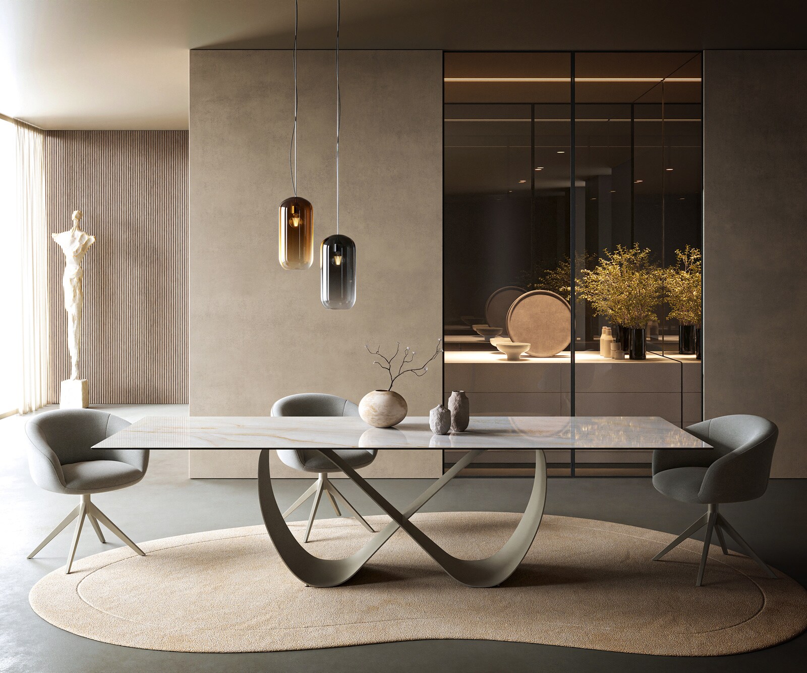 Stół do jadalni Edge 300x100cm ceramika Onyx Pearl rama Infinity metal kolor tytanowy 1