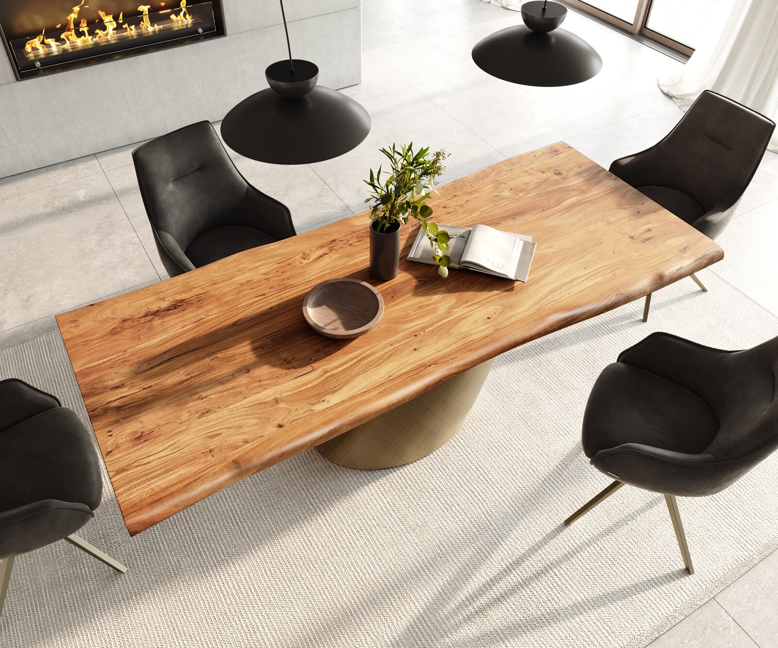 Stół do jadalni Edge 240x100 cm akacja naturalna rama Cono metaliczny złoty live-edge 3