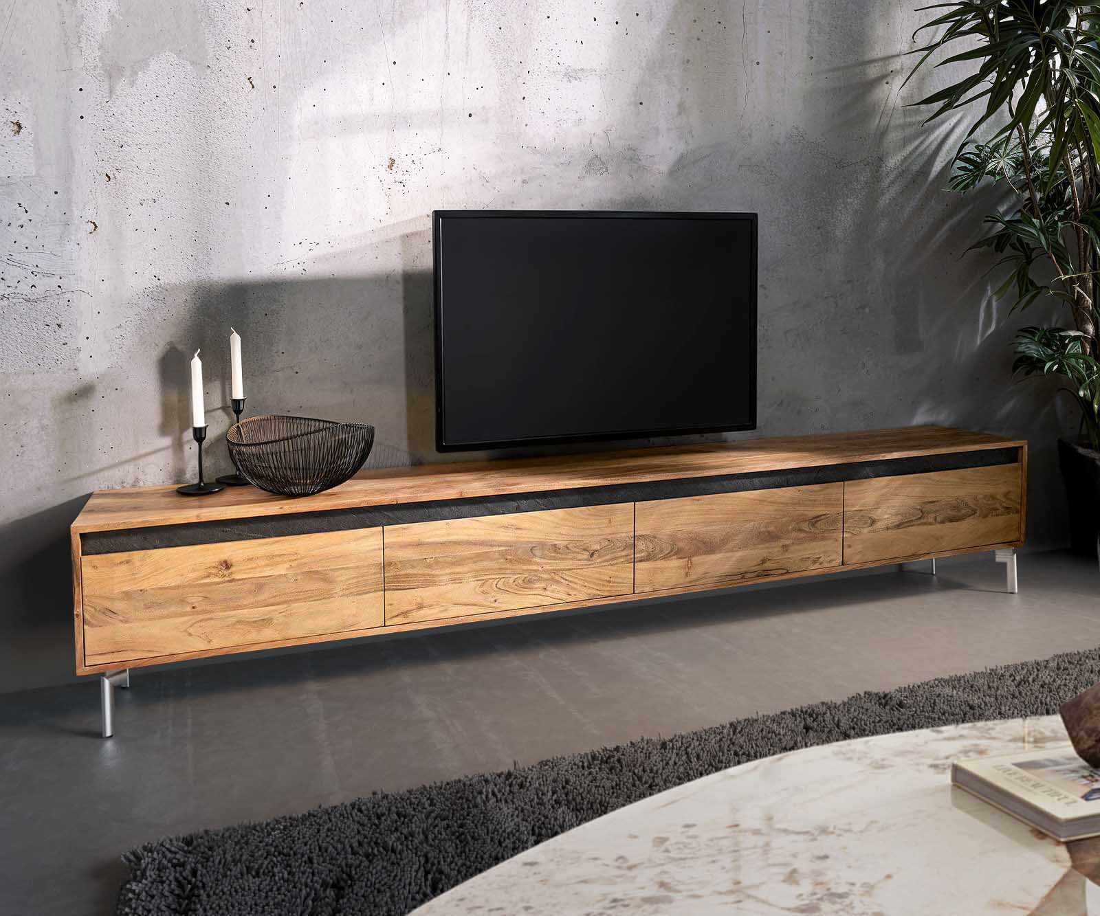 Szafka RTV Stonegrace 240 cm dąb naturalny 4 drzwi podwieszana 5