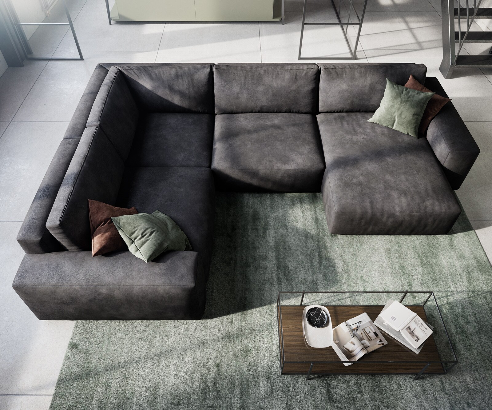 Sofa w kształcie litery U Lanzo 300x210 cm eko-skóra szezlong z możliwością obustronnego montażu z pufem 3