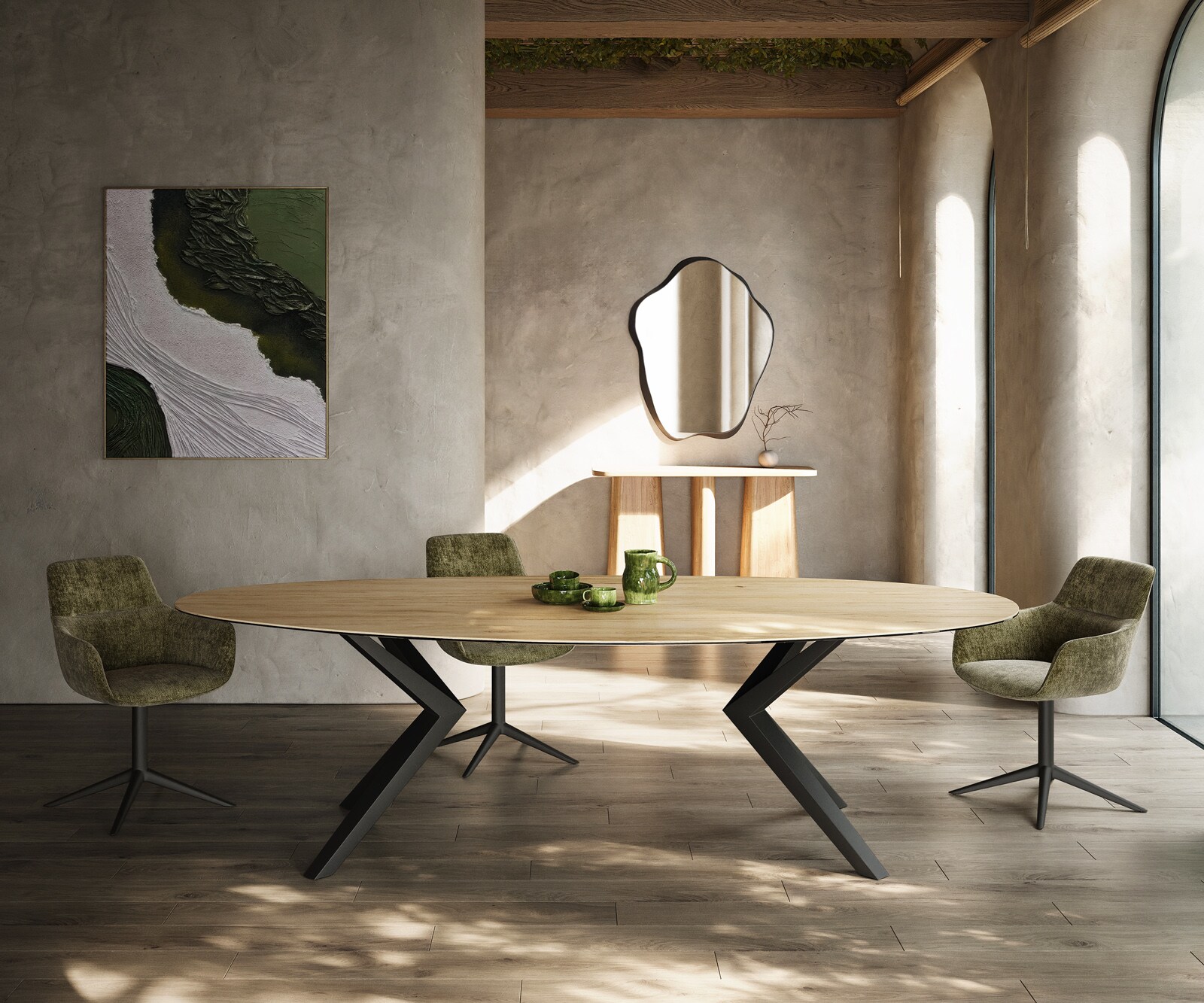 Stół do jadalni Edge owalny 280x130cm ceramika Laminam® Sabbia kolor dębowy rama Zenthara metal czarny 2