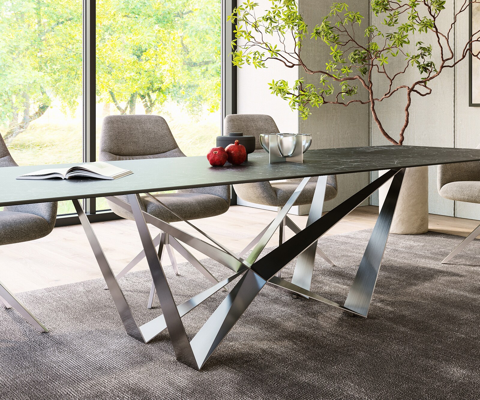 Stół do jadalni Edge 300x100cm ceramika Laminam® Nero Greco antracyt rama Spider stal nierdzewna 6