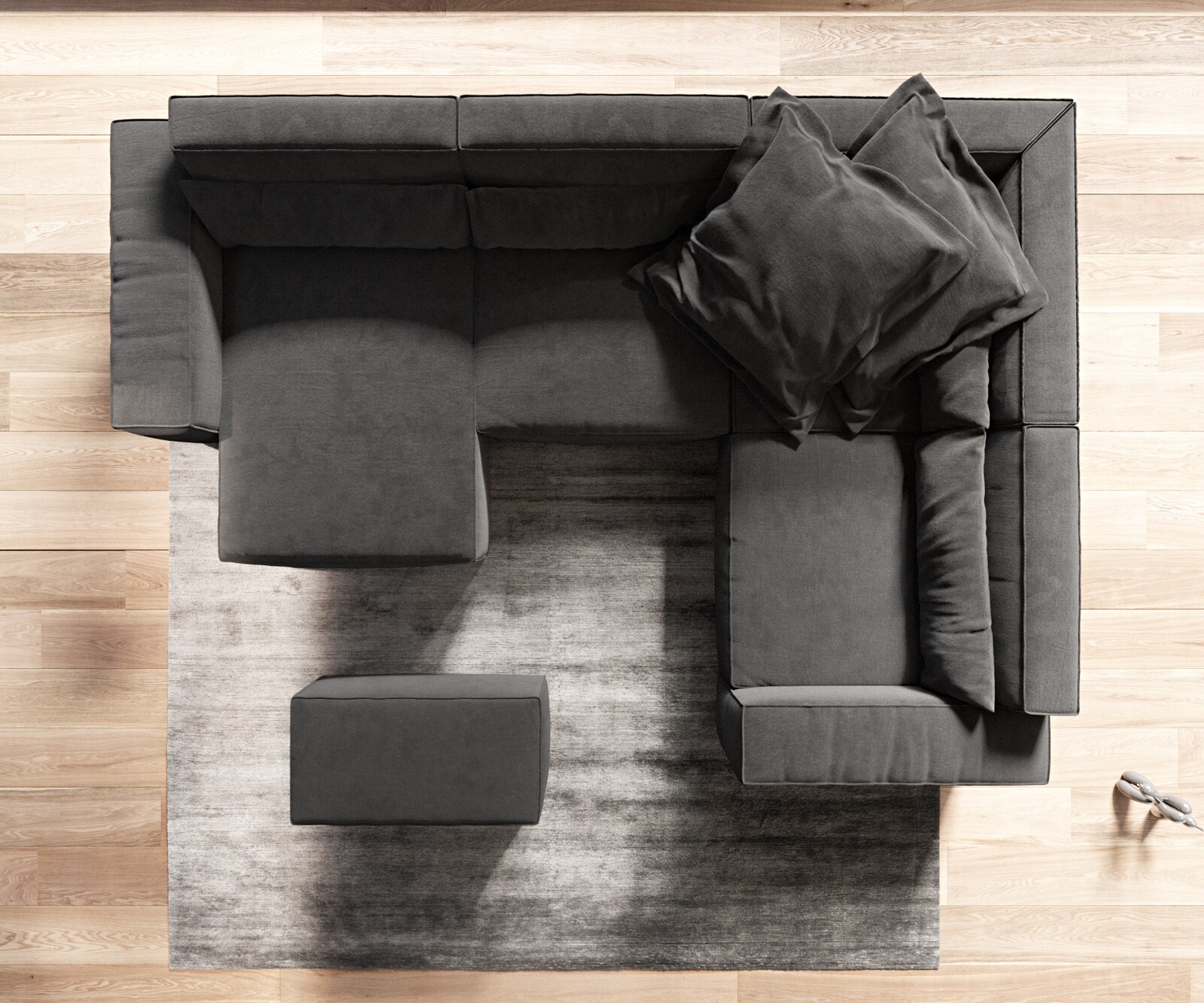 Sofa w kształcie litery U Sirpio 300x210 cm mikrofibra czarna szezlong z możliwością obustronnego montażu z pufem 7