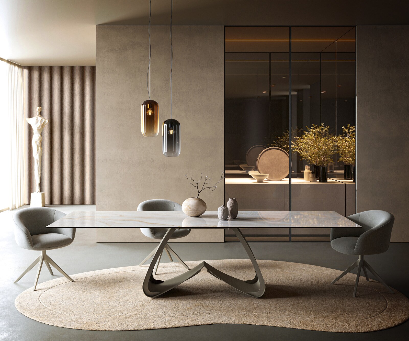 Stół do jadalni Edge 300x100cm ceramika Onyx Pearl rama W metal kolor tytanowy 1