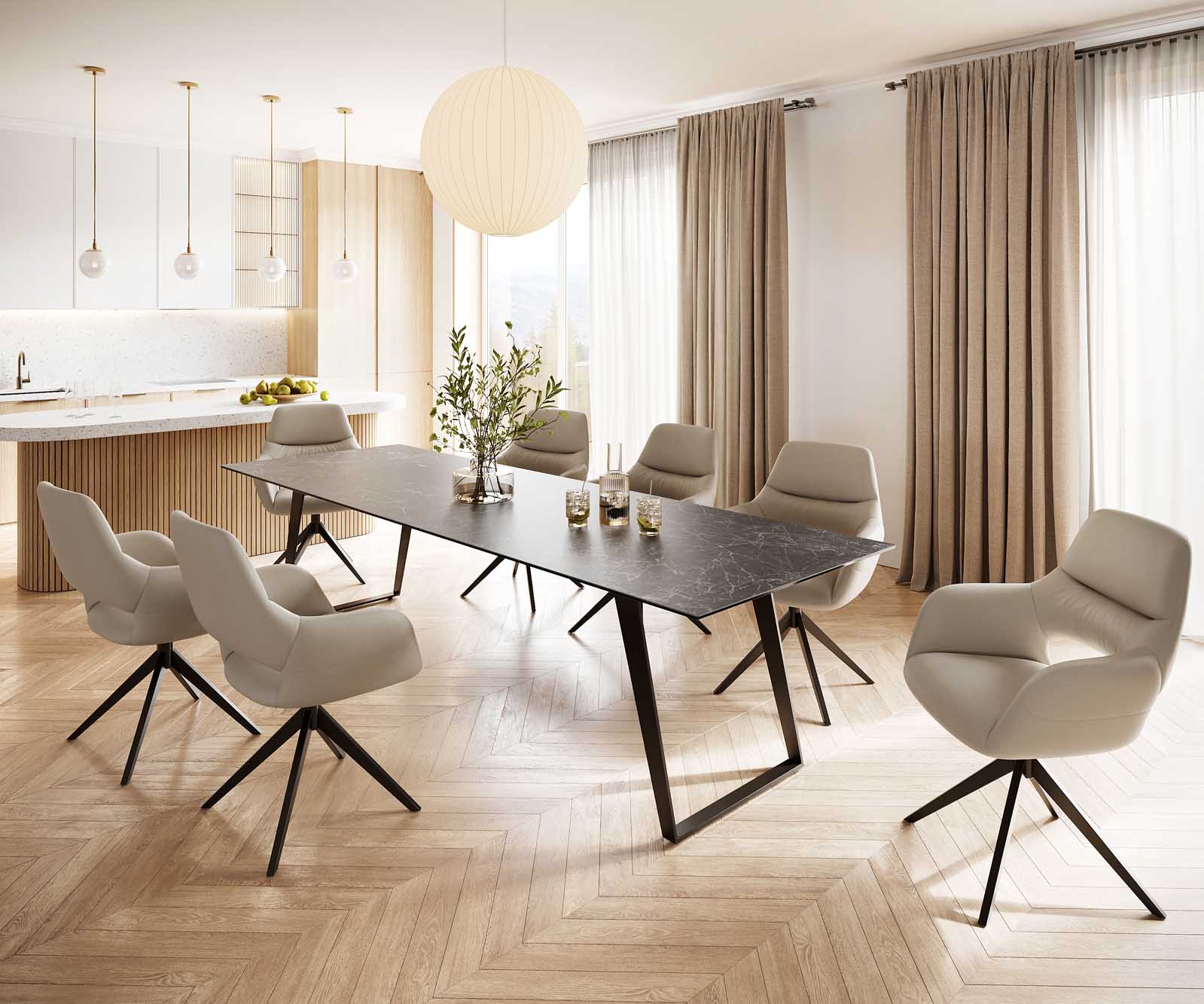 Stół do jadalni Edge 300x100cm ceramika Laminam® Nero Greco antracyt metal pochylona rama czarna 5