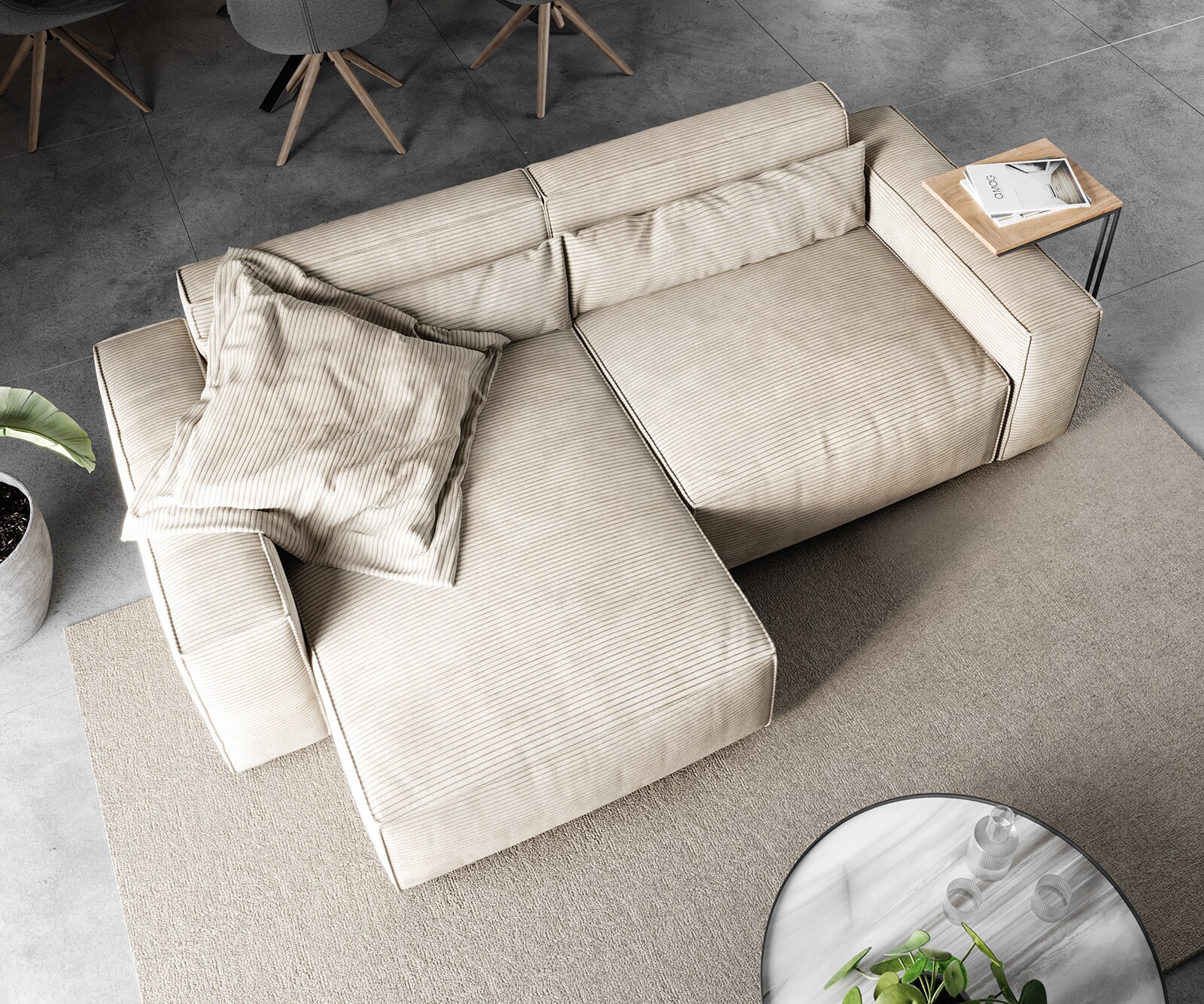 Sofa narożna Sirpio 230x155 cm sztruks beżowy szezlong z możliwością obustronnego montażu 3