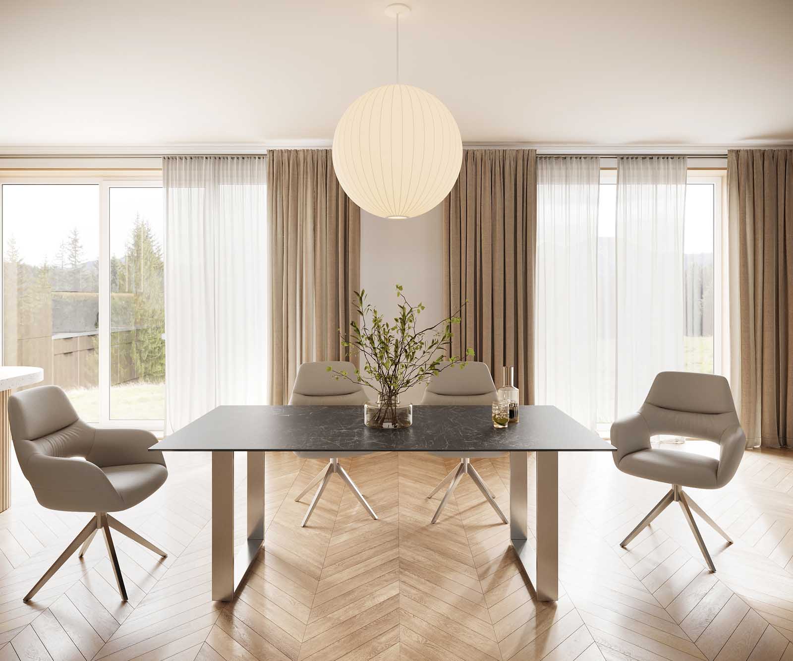 Stół do jadalni Edge 200x100 cm ceramika Laminam® Nero Greco antracyt stal nierdzewna wąska rama 1