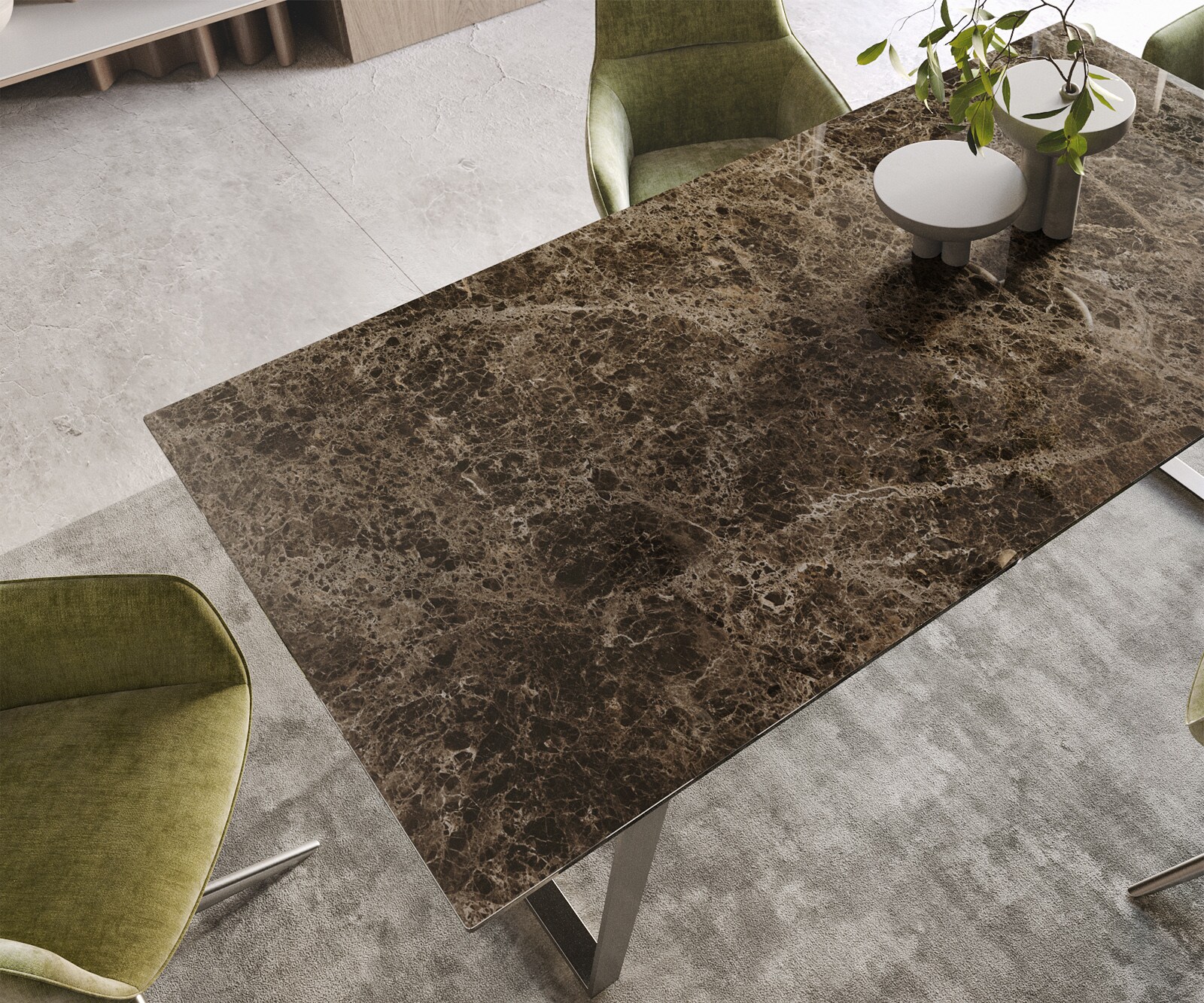 Stół do jadalni Edge 200x100 cm ceramika Emperador Extra Lucidato ciemnobrązowy stal nierdzewna pochylona rama 4