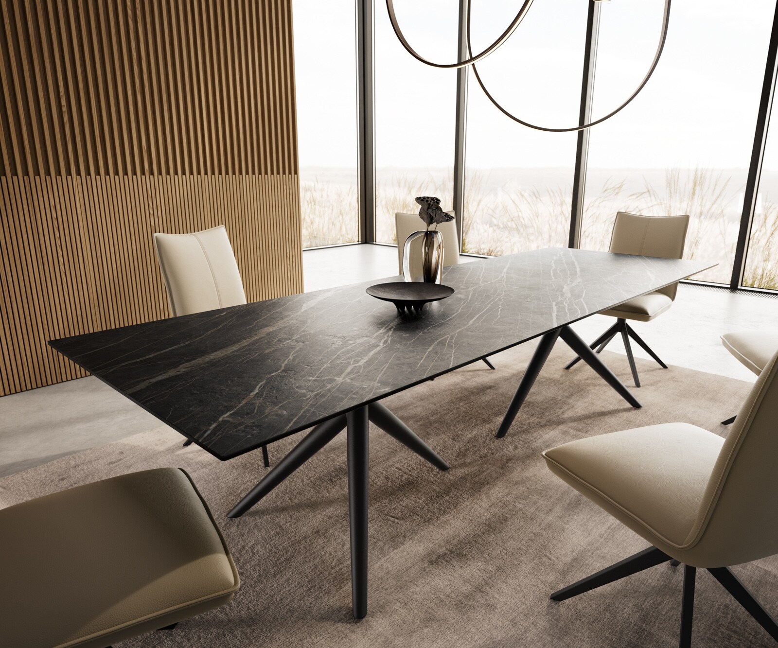 Stół do jadalni Edge 300x100cm ceramika Laminam® Noir Desir brązowy rama Estelar metal czarny 7
