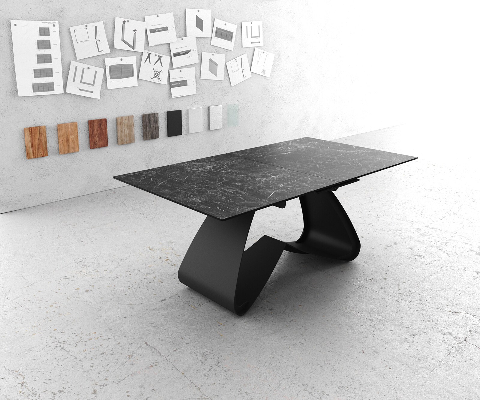 Stół do jadalni Edge 180-220x100 cm ceramika Laminam® Nero Greco antracyt rama W czarna rozkładany 1