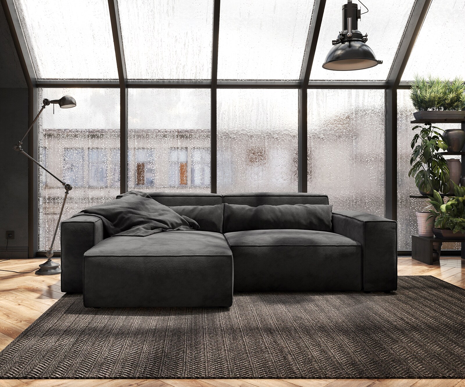 Sofa narożna Sirpio 230x155 cm mikrofibra czarna szezlong z możliwością obustronnego montażu 2