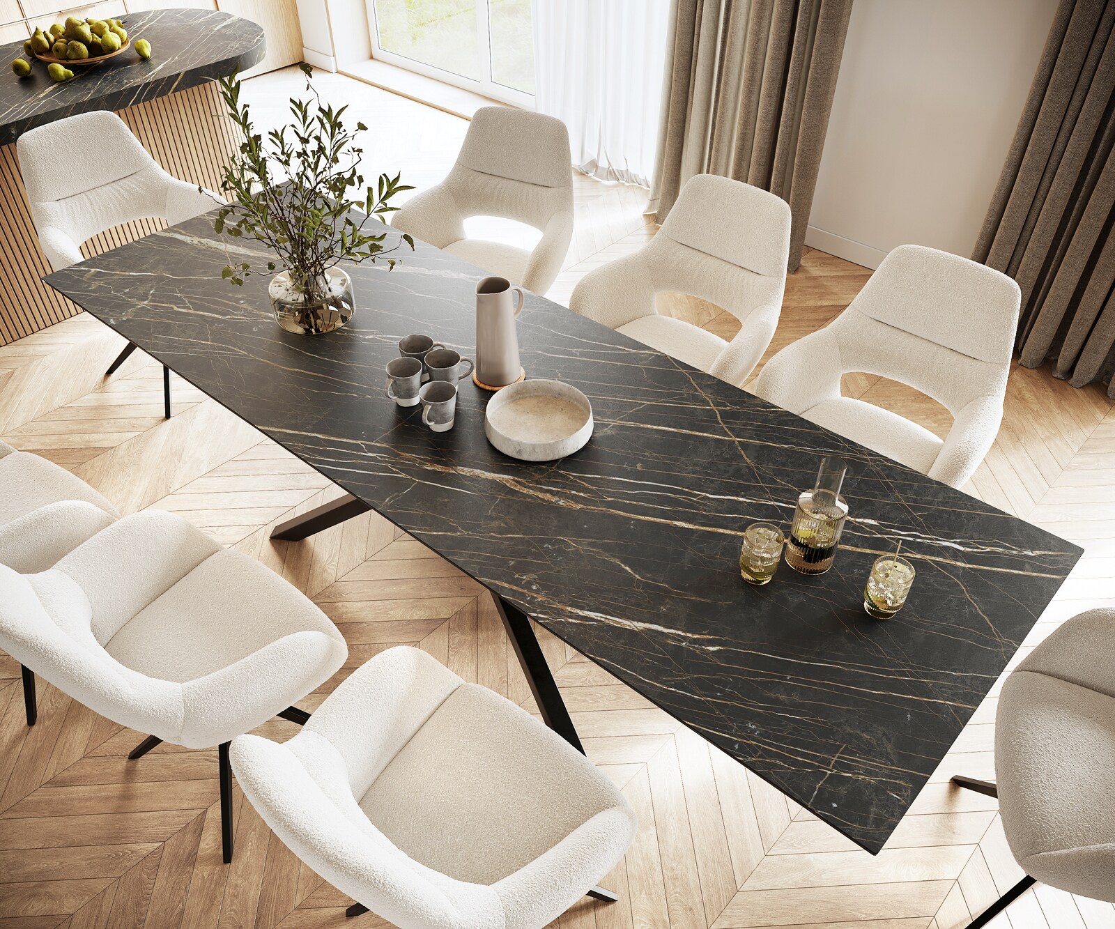 Stół do jadalni Edge 300x100cm ceramika Laminam® Noir Desir brązowy rama Cross czarna 3
