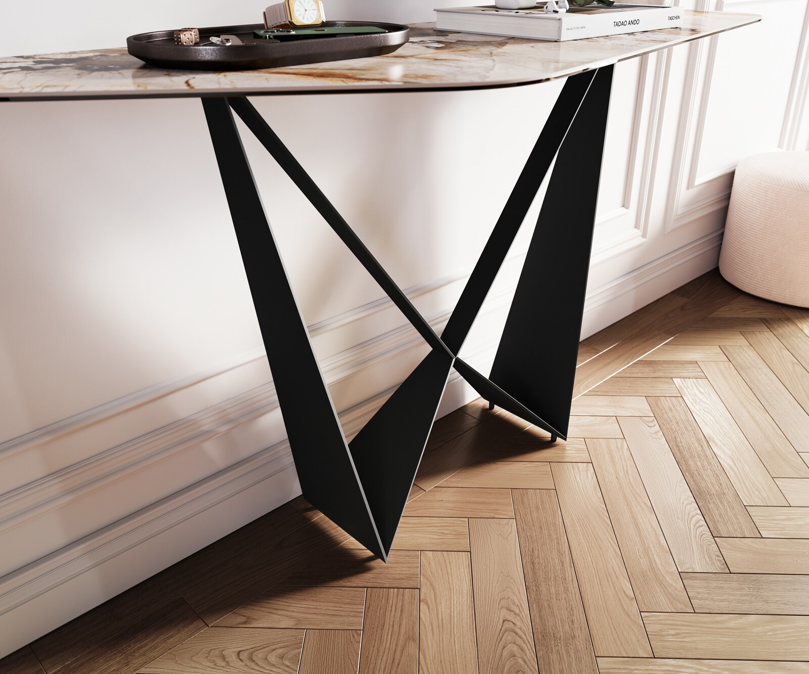 Konsola Edge wielokątna 140x50 cm ceramika Patagonia podstawa Spios metal czarny 5