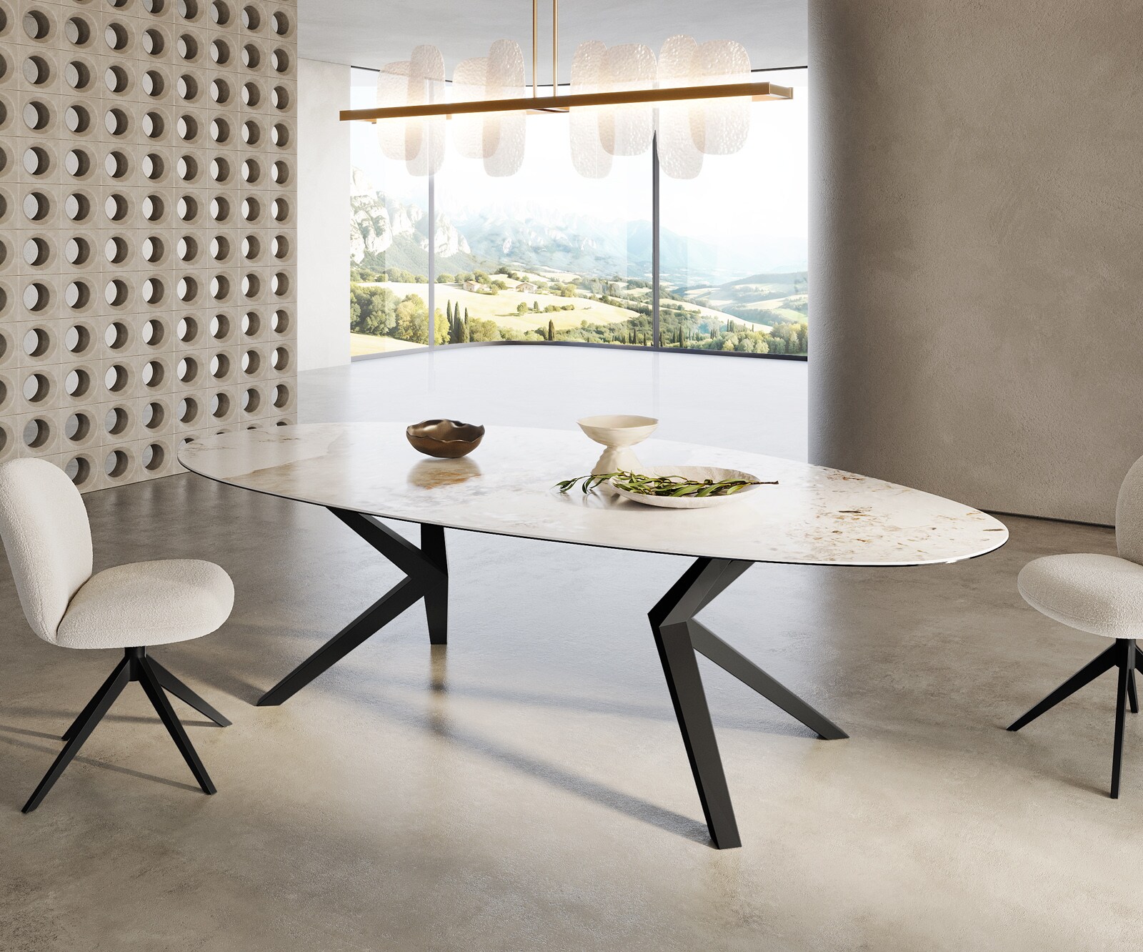 Stół do jadalni Edge owalny 280x130cm ceramika Minas Melange biało-beżowa rama Zenthara metal czarny 4