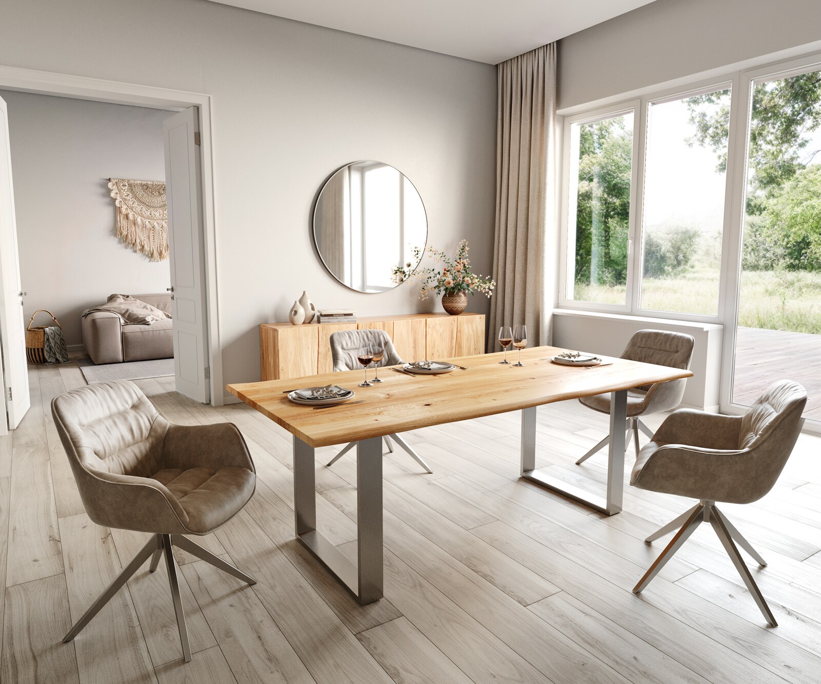 Stół do jadalni Edge 200x100x2,5-3 cm dąb naturalny stal nierdzewna wąska rama live-edge 5