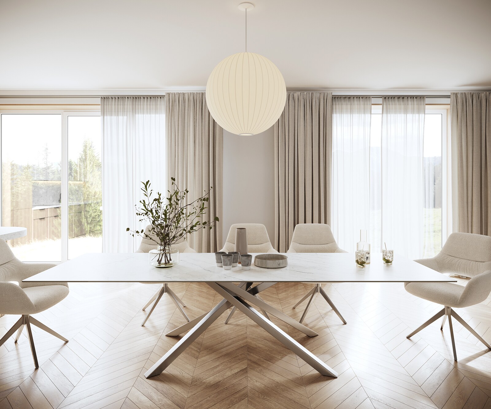 Stół do jadalni Edge 300x100cm ceramika Laminam® Statuarietto biały rama Cross stal nierdzewna 1