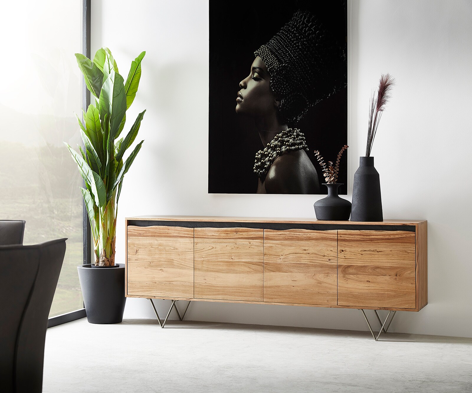 Komoda Stonegrace 200x45 cm akacja naturalna 4 drzwi live-edge 1
